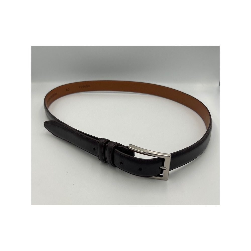Johnston & Murphy Mens Dark Mahogany Leather Dress Belt 40 Brown 75-26384 Silver